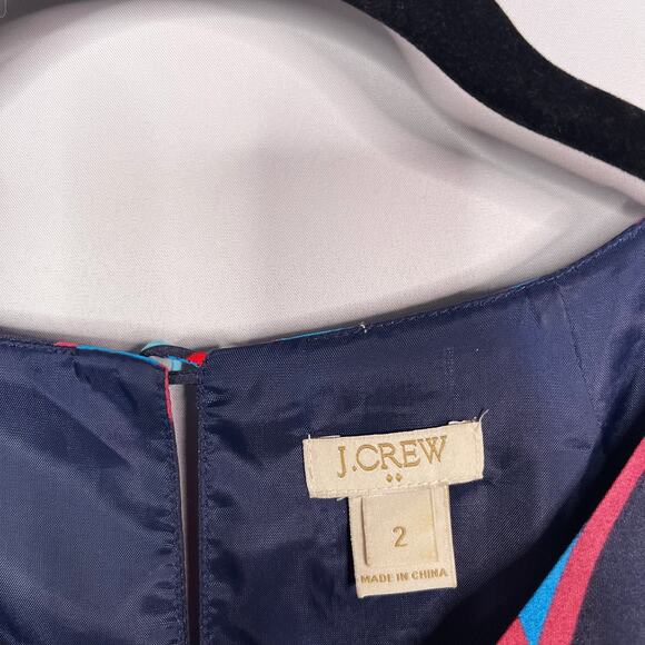 J Crew Size 2 Blue Pink Red Geometric Print Sheath Dress Short Sleeve Keyhole - Picture 9 of 12